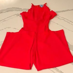CECE Womens Red Ruffled Sleeveless Halter Wide Leg Jumpsuit Size: 6  NWOT